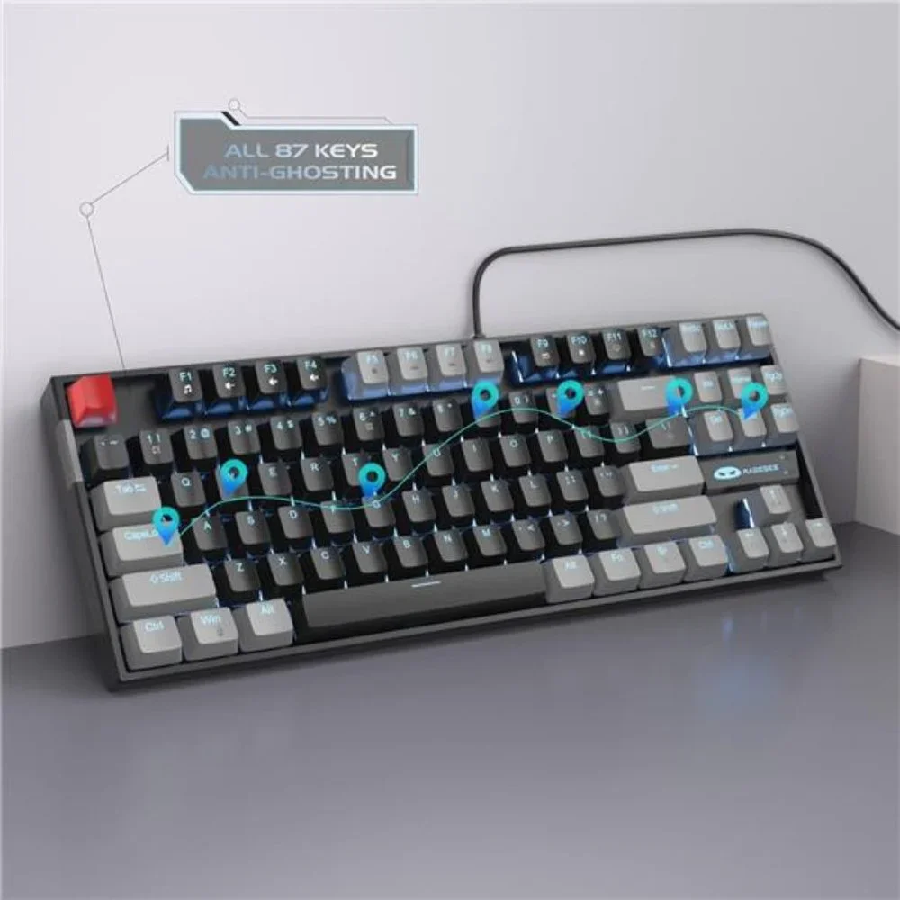 75% Mechanical Gaming Keyboard with Red Switch,LED Blue Backlit Keyboard,87 Keys